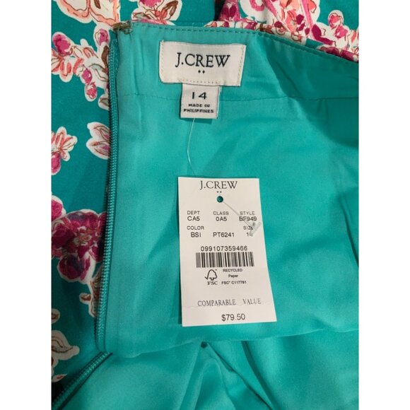 J. Crew Teal Green & Pink Floral Patterned Pencil Skirt Size 14 NWT! - Picture 7 of 7